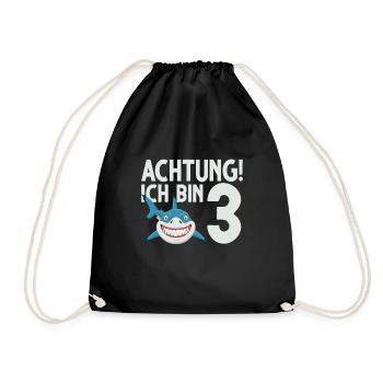 Achtung ich bin 3. Kindergeburtstag Hai - Turnbeutel - Schwarz - Vorne