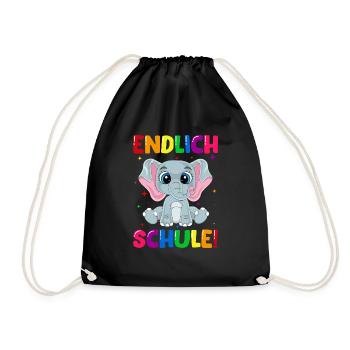 Endlich Schule Elefant Einschulung Schulkind - Turnbeutel - Schwarz - Vorne