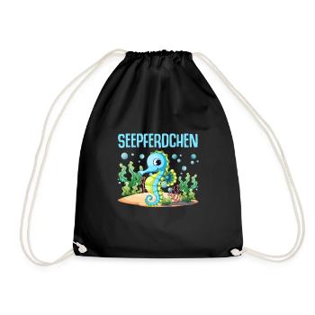 Seepferdchen Abzeichen Seepferdchen bestanden - Turnbeutel - Schwarz - Vorne
