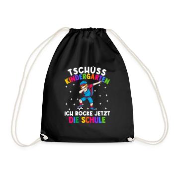 Tschüss Kindergarten ich rocke jetzt die Schule - Turnbeutel - Schwarz - Vorne