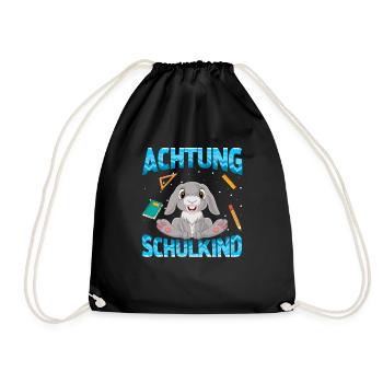 Einschulung Achtung Schulkind Geschenk Hase - Turnbeutel - Schwarz - Vorne