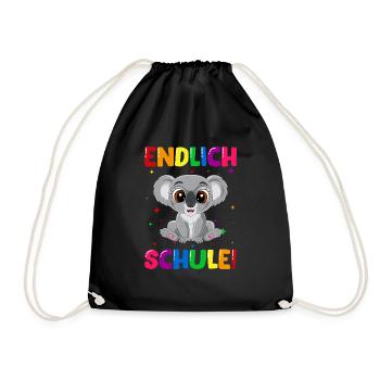 Endlich Schule Koala Einschulung Schulkind - Turnbeutel - Schwarz - Vorne