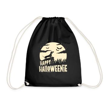 Funny Weiner Dog Moon Dachshund Halloween Gift - Drawstring Bag - black - Front