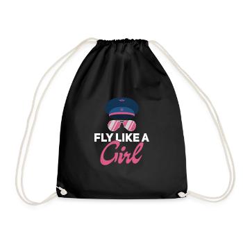 Fly Like A Girl Lustiger Pilotenhut für Kapitän - Turnbeutel - Schwarz - Vorne