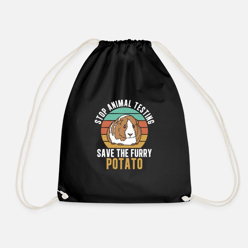 Stop Animal Testing Funny Furry Potato For Guinea - Drawstring Bag - black