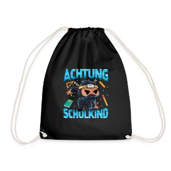 Einschulung Achtung Schulkind Geschenk Ninja - Turnbeutel - Schwarz - Vorne