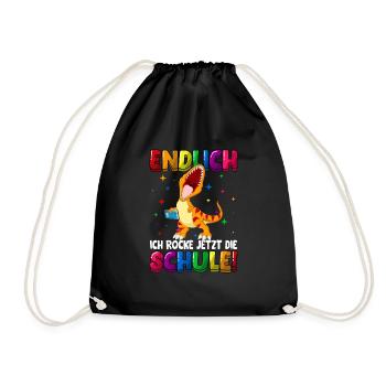 Endlich ich rocke jetzt die Schule Dinosaurier - Turnbeutel - Schwarz - Vorne