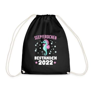 Seepferdchen Abzeichen Seepferdchen bestanden 2022 - Turnbeutel - Schwarz - Vorne