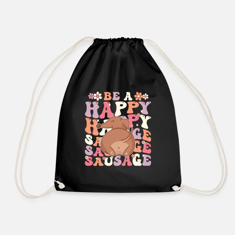 Be a Happy Sausage Dog Funny Cute Dachshund - Drawstring Bag - black