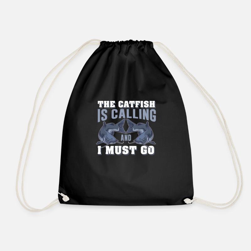Funny Catfish Fishing Humor For Bottom Fish - Drawstring Bag - black