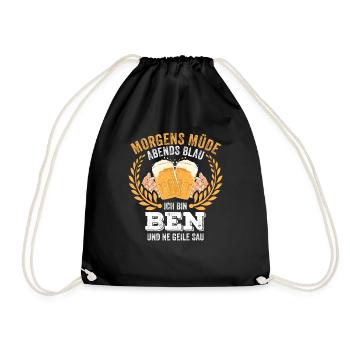 Ben Vorname Name Geburtstag Bier saufen - Turnbeutel - Schwarz - Vorne