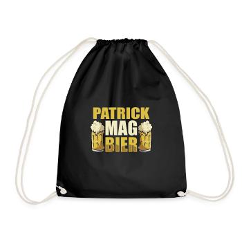 Patrick mag Bier Name Geburtstag - Turnbeutel - Schwarz - Vorne