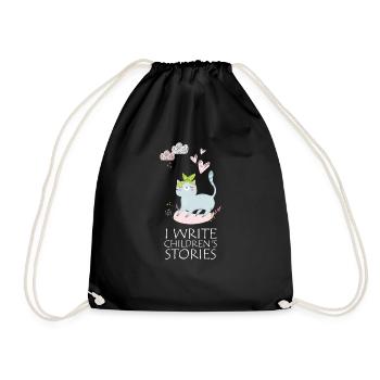 Ich Schreibe Kindergeschichten Katze Wolken Zitat - Turnbeutel - Schwarz - Vorne