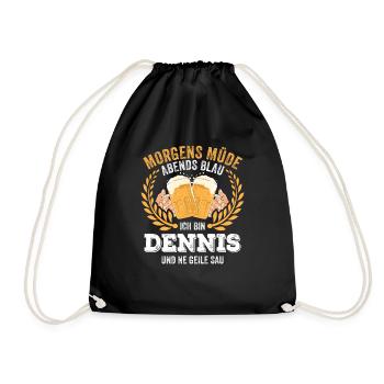 Dennis Vorname Name Geburtstag Bier saufen - Turnbeutel - Schwarz - Vorne