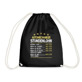 Stundenlohn Automechaniker - Turnbeutel - Schwarz - Vorne