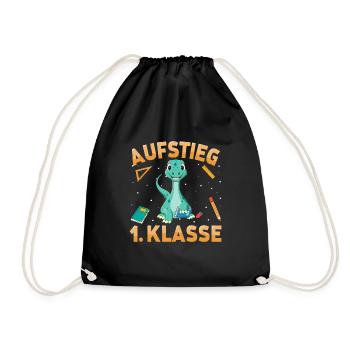 Aufstieg 1. Klasse Dino Schulkind Schulstart - Turnbeutel - Schwarz - Vorne