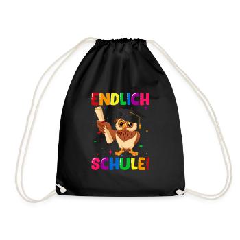 Endlich Schule Eule Einschulung Schulkind - Turnbeutel - Schwarz - Vorne
