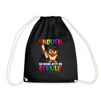 Endlich jetzt rocke ich die Schule Einschulung - Turnbeutel - Schwarz - Vorne