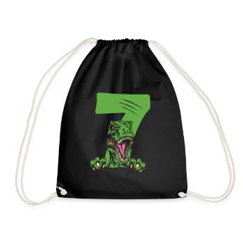 Children 7th Birthday 7 Years Dino Dinosaur - Drawstring Bag - black - Front