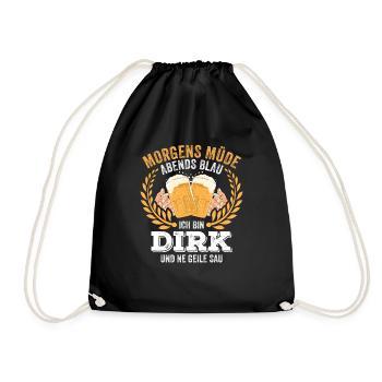 Dirk Vorname Name Geburtstag Bier saufen - Turnbeutel - Schwarz - Vorne