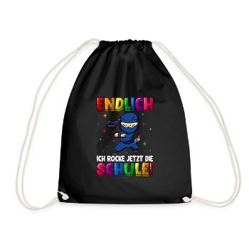 Endlich jetzt rocke ich die Schule Einschulung - Turnbeutel - Schwarz - Vorne