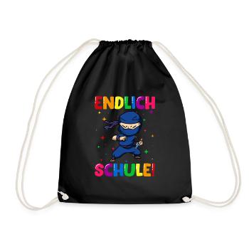 Endlich Schule Ninja Einschulung Schulkind - Turnbeutel - Schwarz - Vorne