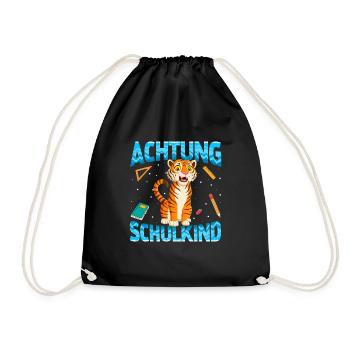 Einschulung Achtung Schulkind Geschenk Tiger - Turnbeutel - Schwarz - Vorne