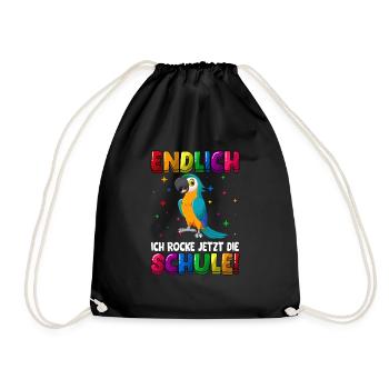 Endlich jetzt rocke ich die Schule Einschulung - Turnbeutel - Schwarz - Vorne