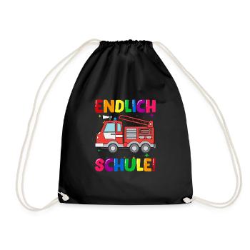 Endlich Schule Feuerwehr Einschulung Schulkind - Turnbeutel - Schwarz - Vorne