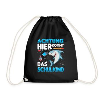 Schulkind Hai Einschulung 1. Klasse Schule - Turnbeutel - Schwarz - Vorne