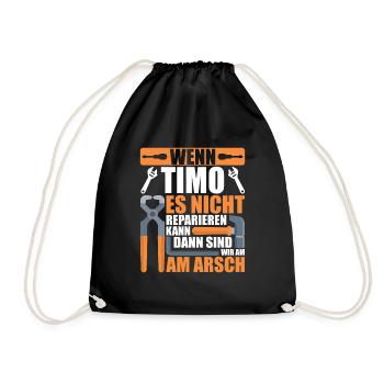 Vorname Timo Name Geburtstag Geschenk - Turnbeutel - Schwarz - Vorne