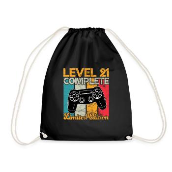 Level 21 complete Gaming Geburtstag - Turnbeutel - Schwarz - Vorne