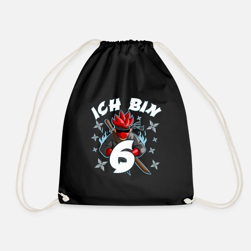 6. Kindergeburtstag Ninja - Turnbeutel - Schwarz