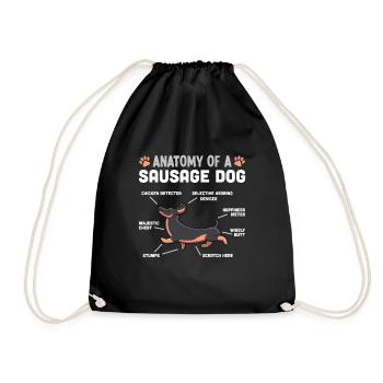 Anatomie eines Wursthundes lustiges Dackelgeschenk - Turnbeutel - Schwarz - Vorne