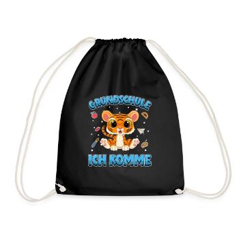 Grundschule ich komme Einschulung Tiger - Turnbeutel - Schwarz - Vorne