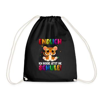 Endlich jetzt rocke ich die Schule Einschulung - Turnbeutel - Schwarz - Vorne