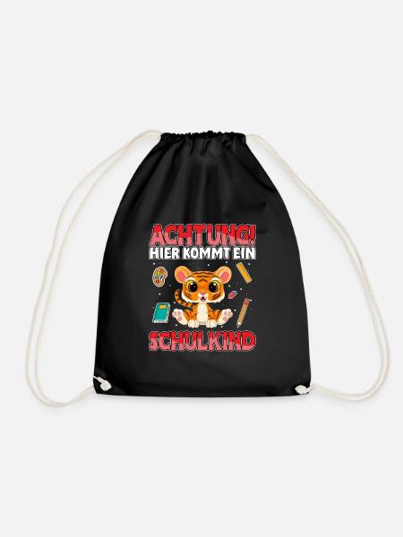 Achtung hier kommt ein Schulkind Tiger Schule - Turnbeutel - Schwarz
