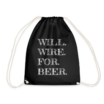 electrician apprentice bear beer top joke job - Drawstring Bag - black - Front
