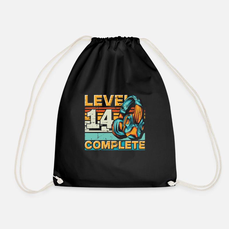 Gaming Birthday Level 14 Complete for Gamers. - Drawstring Bag - black