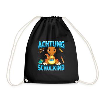 Achtung Schulkind Dinosaurier - Turnbeutel - Schwarz - Vorne