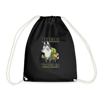 World Travel Vacation Wolf Mit Einem Rucksack - Turnbeutel - Schwarz - Vorne