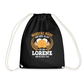 Lorenz Vorname Name Geburtstag Bier saufen - Turnbeutel - Schwarz - Vorne