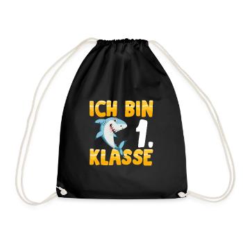 Ich bin 1. Klasse Einschulung Hai - Turnbeutel - Schwarz - Vorne