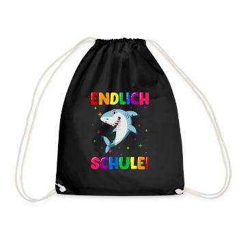 Endlich Schule Hai Einschulung Schulkind - Turnbeutel - Schwarz - Vorne