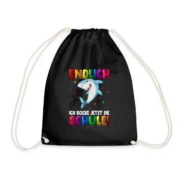 Endlich ich rocke jetzt die Schule Hai - Turnbeutel - Schwarz - Vorne
