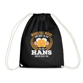 Hans Vorname Name Geburtstag Bier saufen - Turnbeutel - Schwarz - Vorne