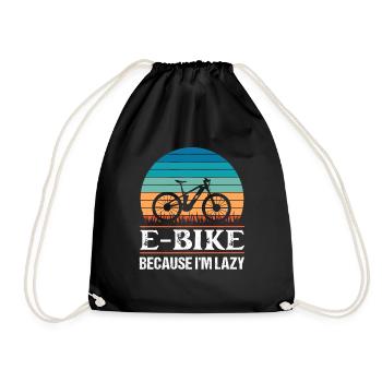 E Bike because I'm laz Funny Ebike Gift - Drawstring Bag - black - Front