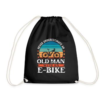 Old Man with an Ebike Funny Ebiker Gift - Drawstring Bag - black - Front