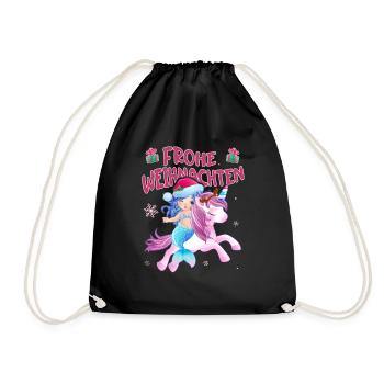 Weihnachten Einhorn und Meerjungfrau Nikolaus - Turnbeutel - Schwarz - Vorne