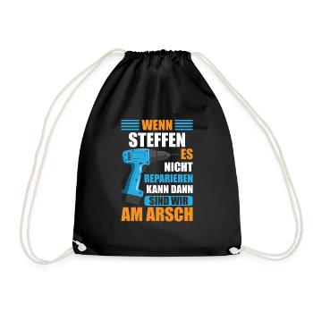 STeffen Vorname Name Geburtstag Reparieren - Turnbeutel - Schwarz - Vorne
